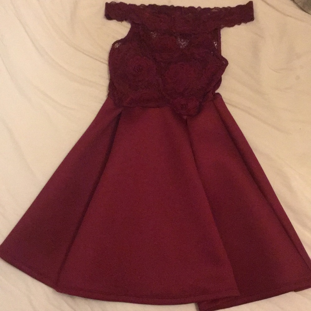 red off the shoulder homecoming/prom dress